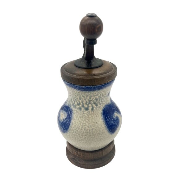 Zassenhaus W Germany Salt Glaze Stoneware Pepper Grinder Mill Wood Fleur-de-lis - Picture 8 of 8
